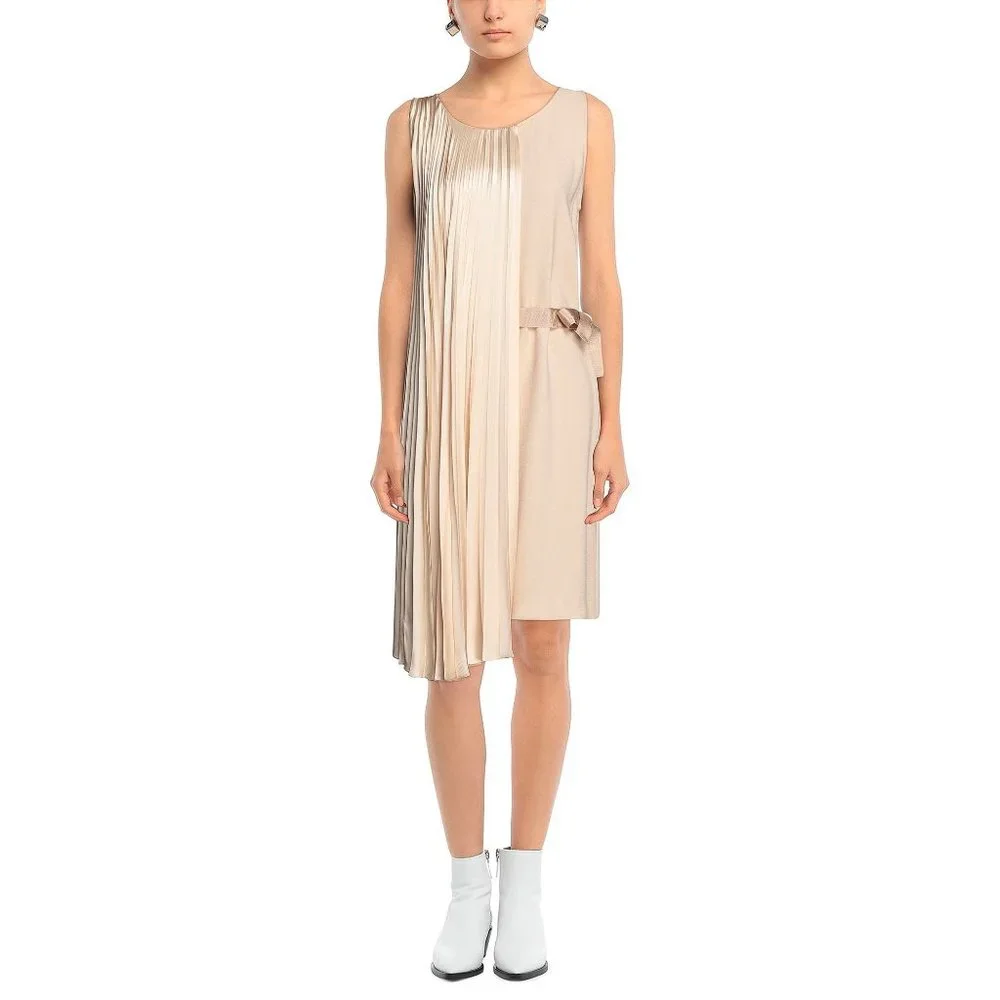 ANTONELLI silk crepe beige midi dress zipper closure - Picture 2 of 14